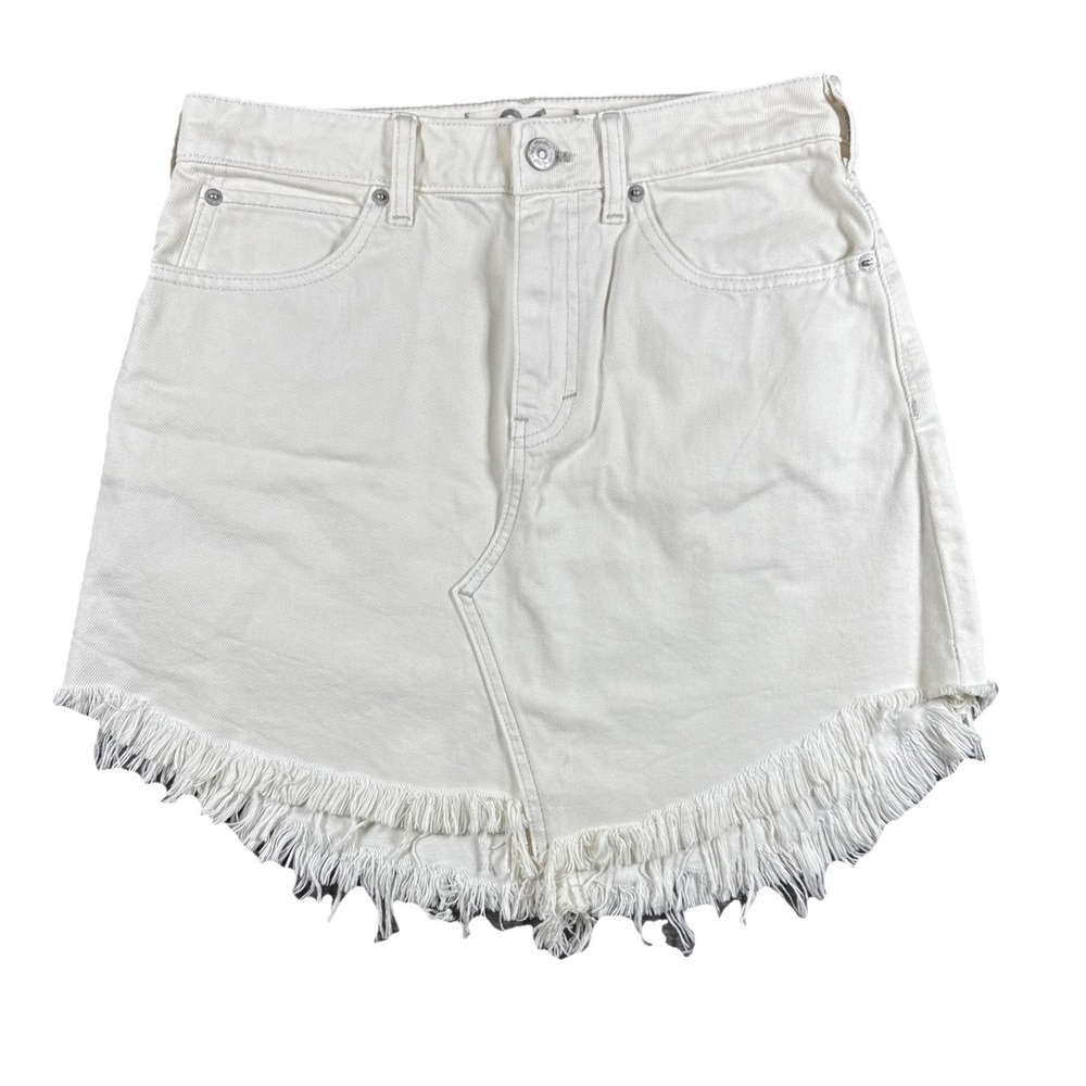 Free People Denim Skirt Women Sz 26 We The Free Full Zip Frayed‎ Everyday Ivory